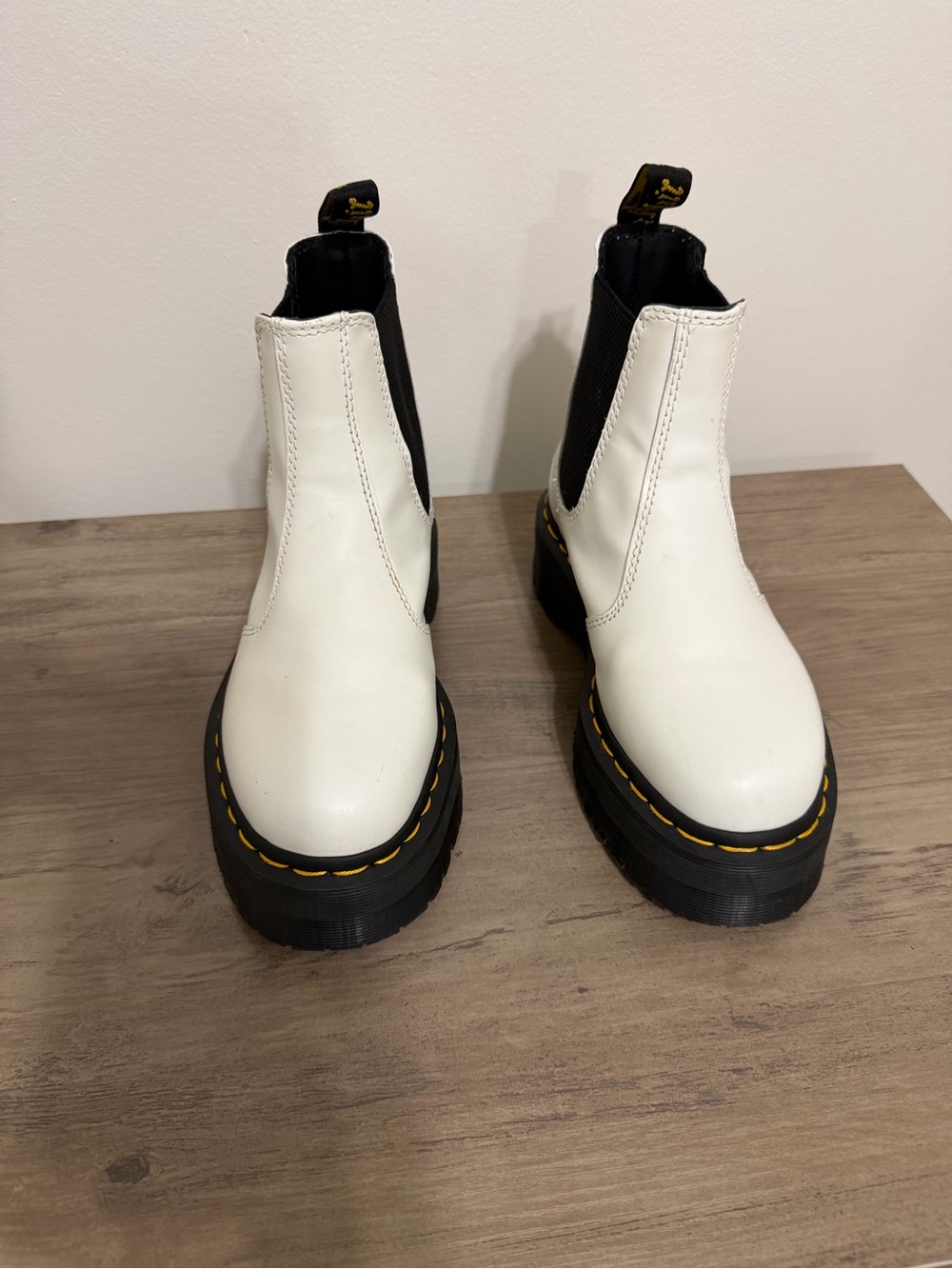 Dr. Martens White Chelsea Platform Ankle Boots